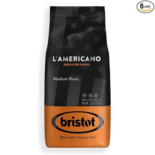 Bristot L?˜americano Filter Coffee | Italian Coffee Beans | Medium Roast | Low Acid | 2.2lbs/1k - 6 Bags
