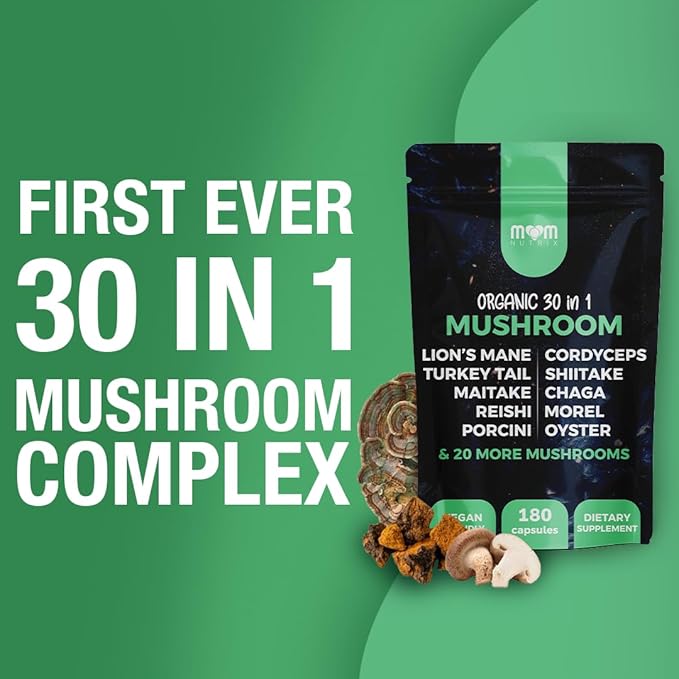 30 in 1 Ultimate Mushroom Supplement - 180 Mushroom Capsules, Organic - Lion?™s Mane, Cordyceps, Chaga, Reishi, Turkey Tail, Mitake, Shiitake & More - Brain & Immune Support