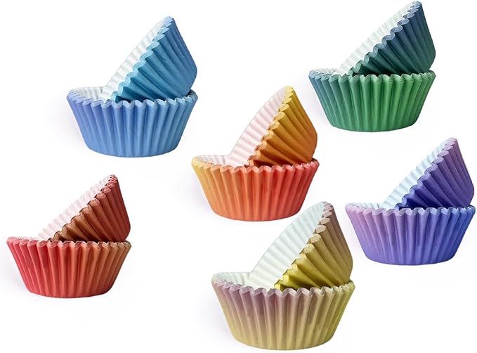 qiqee 300PCS Mini Cupcake Liners Gradient Cupcake Cups 6 Designs Orange Purple Muffin Papers Baking Cups Cupcake Wrappers (Small Size)