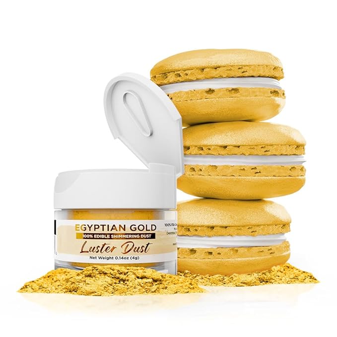 Luster Dust - Egyptian Gold (4g 1x Jar) | Edible Vegan Dust & Paint for Cake Decorating, Ice Cream, Desserts, Cocktails and Beverages by Bakell