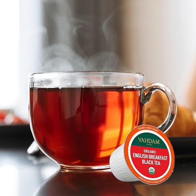 VAHDAM, Organic English Breakfast Black Tea K Cup (18 Pods) Caffeinated, USDA Organic Black Tea | Keurig Compatible, Strong & Robust | BPA Free & Recyclable Pods, Single Serve