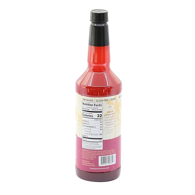 Top Hat Hibiscus Paloma Mix - Craft Grapefruit Hibiscus Cocktail Mixer - Handcrafted with Organic Agave - Low Calorie - 32oz Bottle