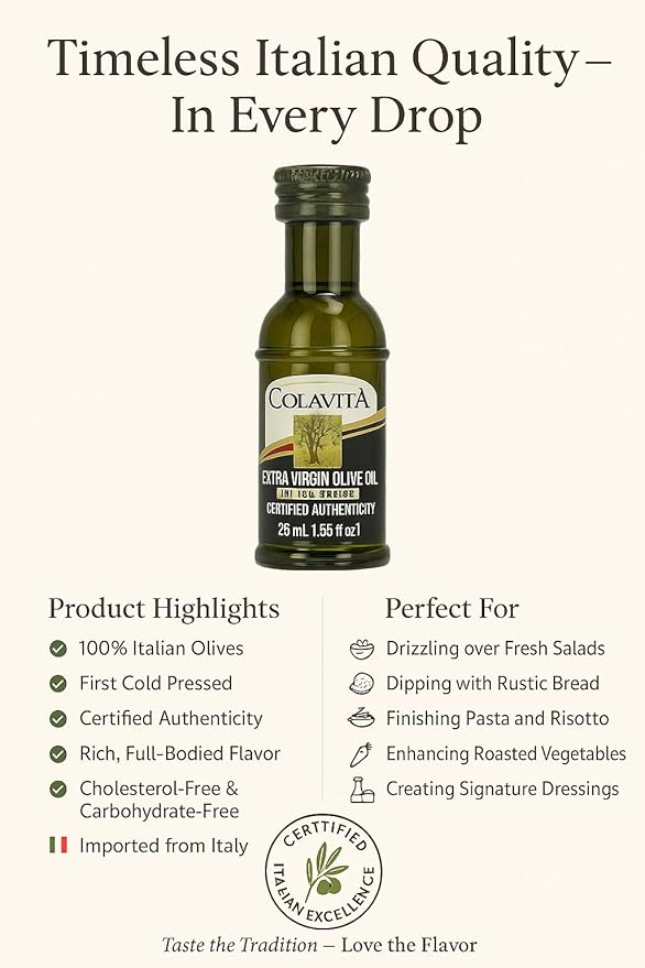Colavita Mini Sizes - Premium Italian Extra Virgin Olive Oil, Pack of 80 (25ml each, .85oz) Plastic Bottles