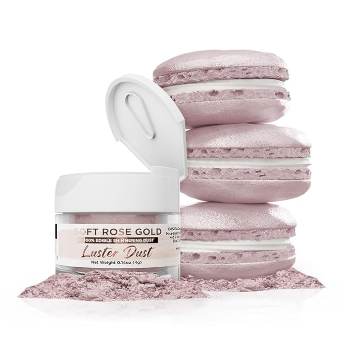 Luster Dust - Soft Rose Gold (4g 1x Jar) | Edible Vegan Dust & Paint for Cake Decorating, Ice Cream, Desserts, Cocktails and Beverages by Bakell
