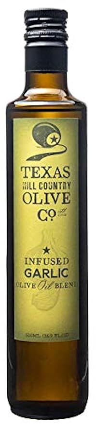 Texas Hill Country Olive Co Garlic Infused Olive Oil - Cold Pressed Gourmet EVOO Olive Oil - Great for Dressing Dipping Marinade - No Artificial Flavors or Added Sugar - Made in Texas (16.9 oz)