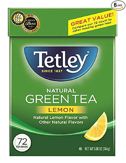 Tetley Natural Green Tea, Lemon Green Tea, 72 Teabags (Pack of 6) Rainforest Alliance Certified