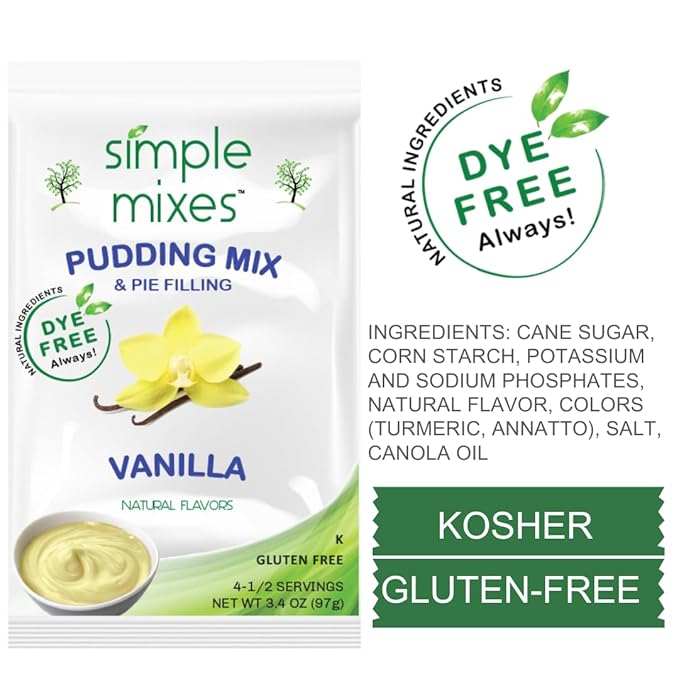 Simple Mixes Natural Instant Pudding & Pie Filling Mix, Healthy Snack, Vanilla, Gluten and Dye Free, No Fat, or Lactose, Kosher, 6 Pack