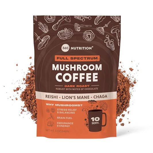 360 Nutrition Instant Mushroom Coffee with Reishi, Lion?™s Mane, Chaga Superfood Mushrooms for