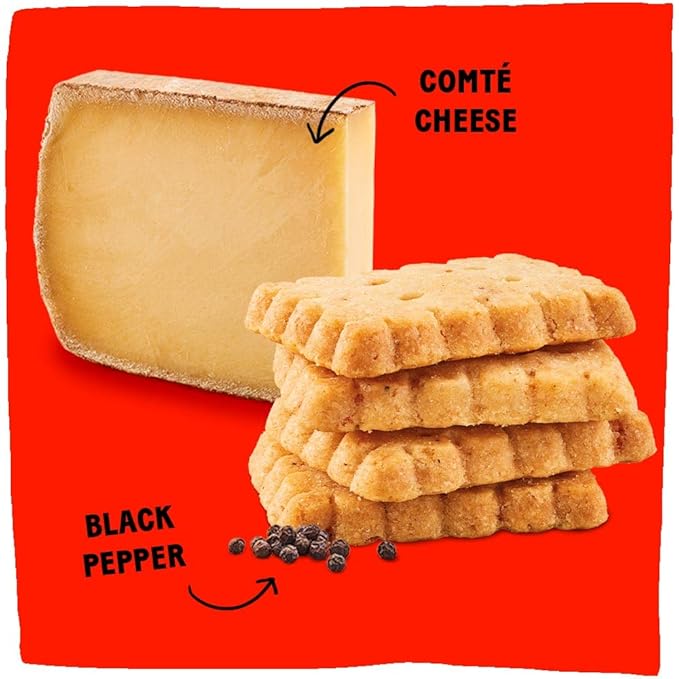 Michel et Augustin Gourmet Crackers, Comté Cheese Biscuits with Black Pepper, Savory Party Crackers, French Snacks, 3-Pack, 3.5 oz. Bags