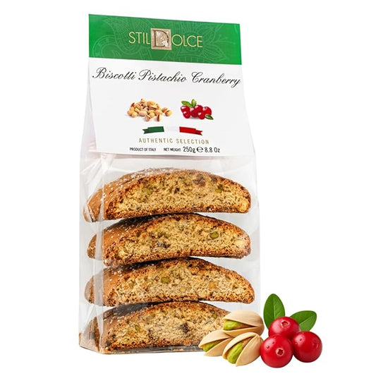 Stildolce Semi-Soft Pistachio and Cranberry Italian Biscotti Cookies| Made in Tuscany, Italy| Classic Gourmet Biscuits No Preservatives 8.8 Oz