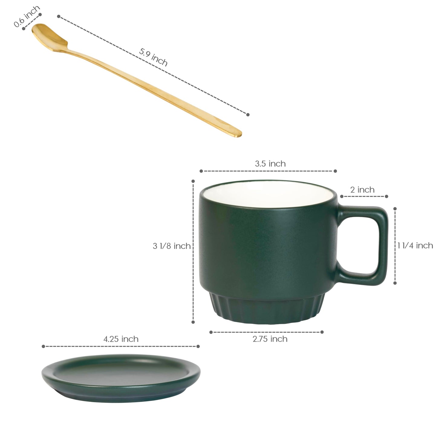 La Belle Maison Coffee Mug Set of 4-11.5 Oz Porcelain Stackable Coffee Mugs with Saucers, Spoons &