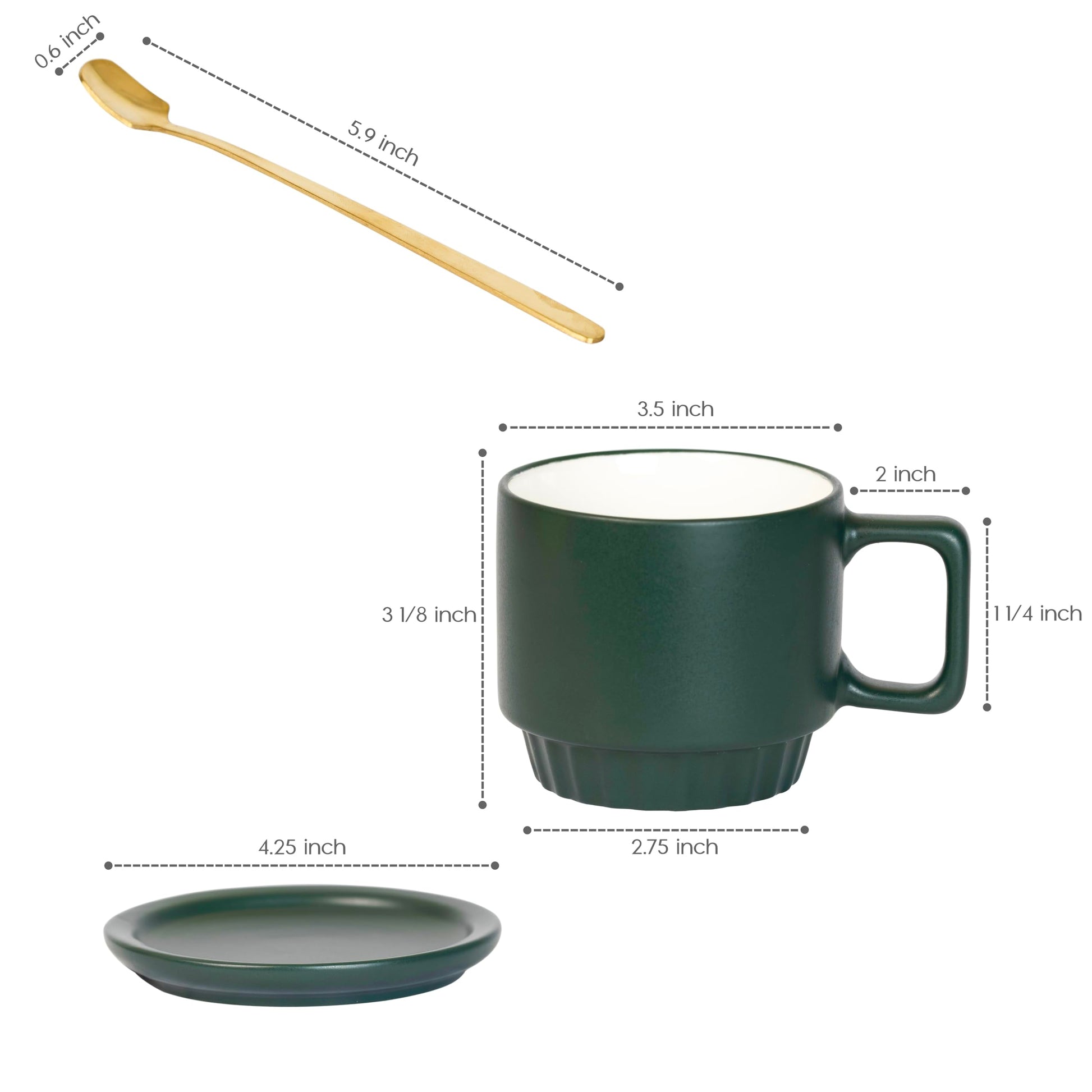 La Belle Maison Coffee Mug Set of 4-11.5 Oz Porcelain Stackable Coffee Mugs with Saucers, Spoons &