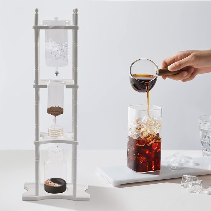 Cold Brew Drip Coffee Maker, 2500ml/84.54oz Ice Coffee Brewer Machine Dripper Pot Cold-Drip Coffee Tower with Glass Container Wood Stand for Home Office