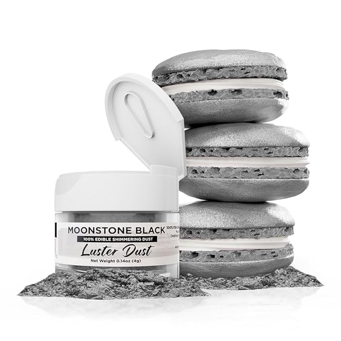 Luster Dust - Moonstone Black (4g 1x Jar) | Edible Vegan Dust & Paint for Cake Decorating, Ice Cream, Desserts, Cocktails and Beverages by Bakell