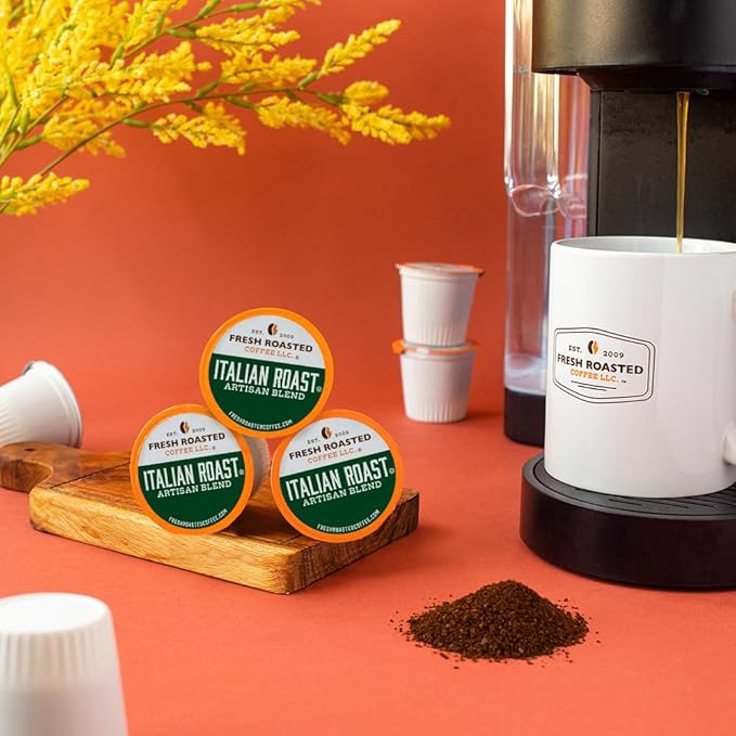 Fresh Roasted Coffee, Italian Roast, Dark, 96 Pods for K Cup Brewers