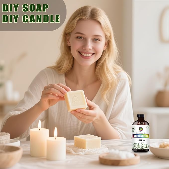 Eucalyptus Essential Oil (4 oz/120 ml) ??Eucalyptus Oils for Aromatherapy, diffusers, humidifiers, Home fragrances, DIY Skincare, soap Making, DIY Candle, Relaxation, Yoga, and Meditation