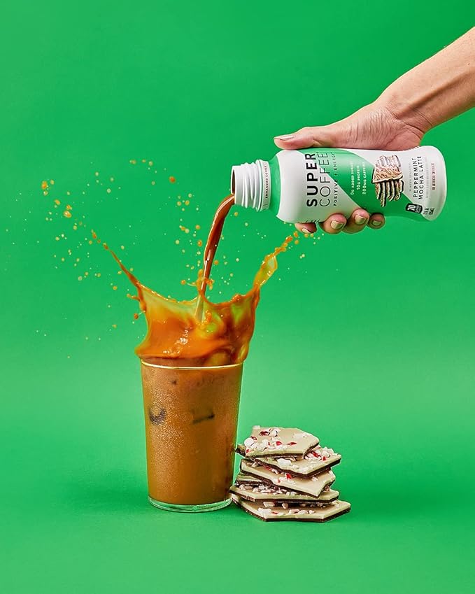 Super Coffee, Keto Protein Coffee (0g Added Sugar, 10g Protein, 80 Calories) [Peppermint Mocha Latte] 12 Fl Oz, 12 Pack | Iced Smart Coffee Drinks - LactoseFree, GlutenFree