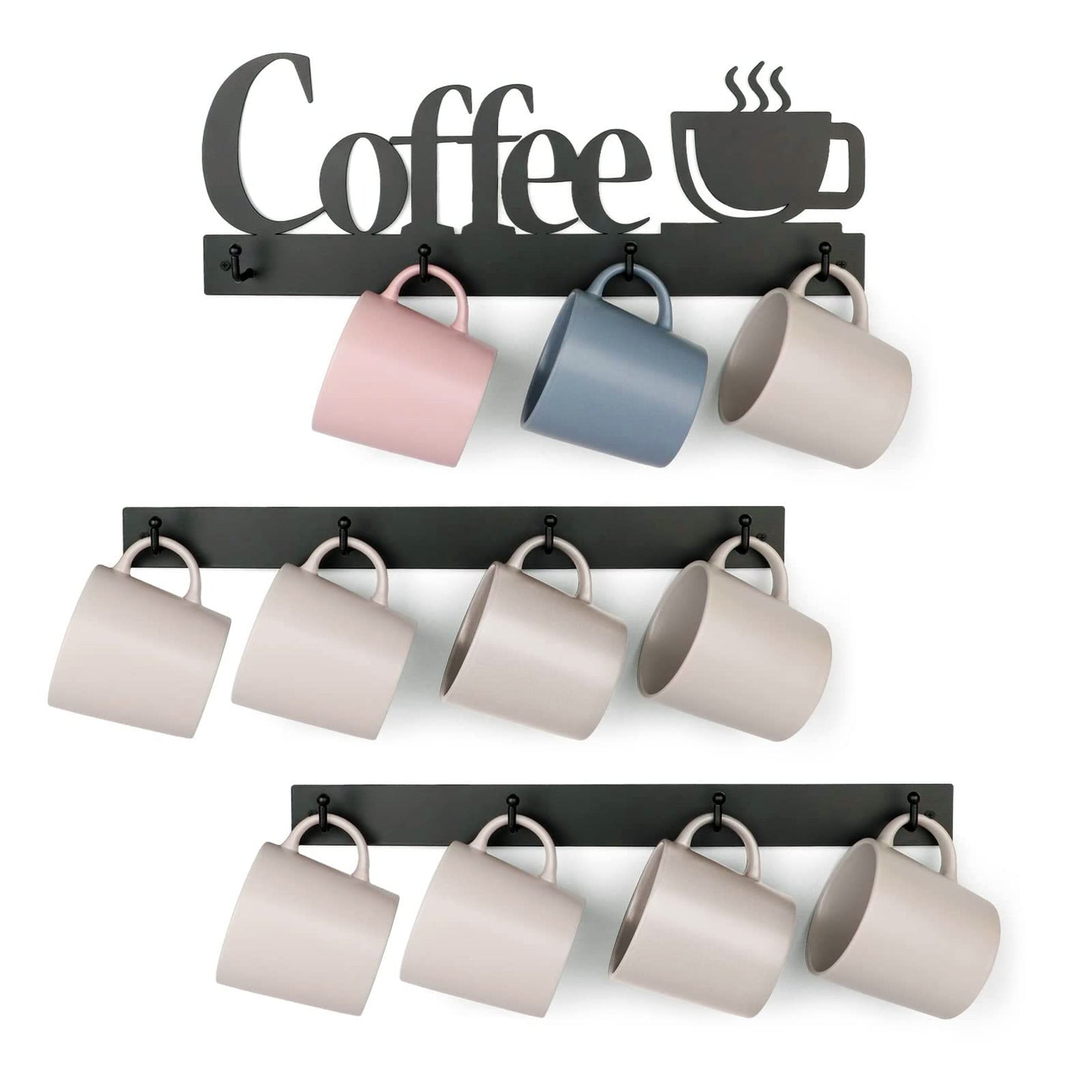 HULISEN Coffee Mug Wall Rack, Coffee Cup Holder Wall Mounted with 12 Hooks