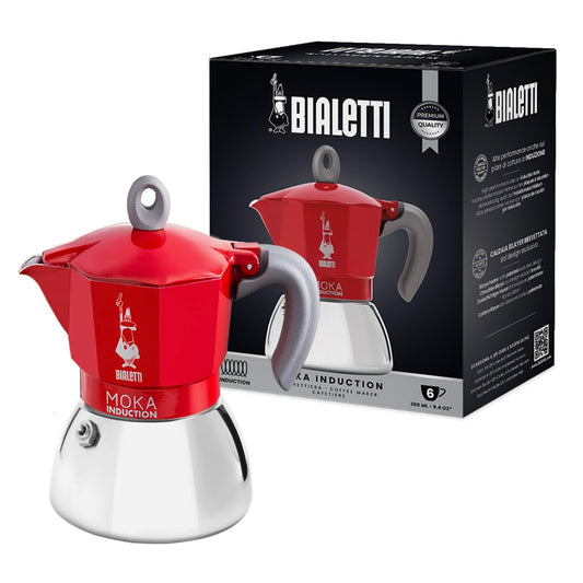 Bialetti - Moka Induction, Moka Pot, Suitable for all Types of Hobs, 6 Cups Espresso (9.4 Oz), Red