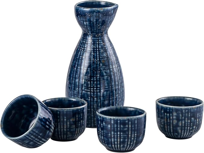 UNICASA Sake Set 5 Pieces,Traditional Sake Cups, Ceramic Cup Crafts Wine Glasses, Include One Sake Bottle 210ml and Four Sake Cups 50ml