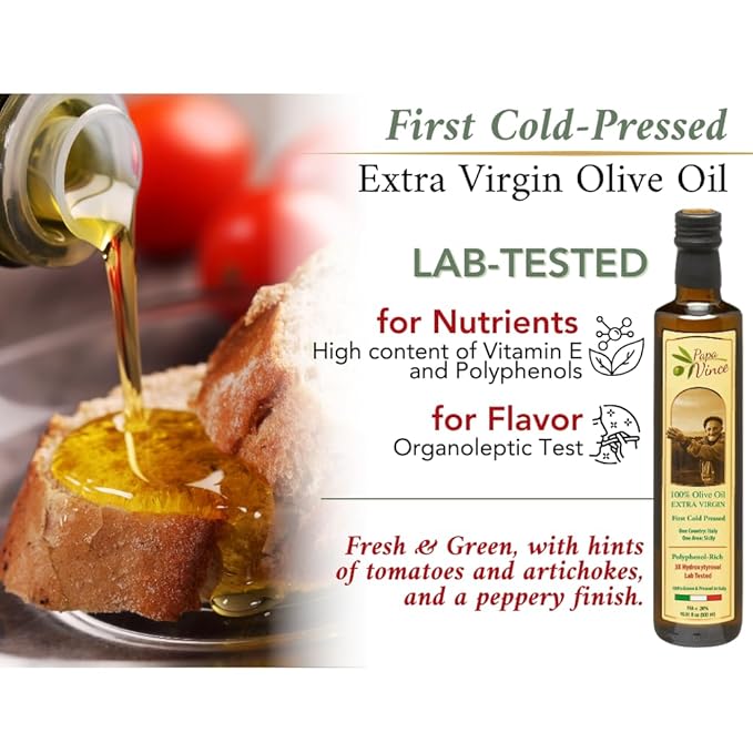Papa Vince Extra Virgin Olive Oil & Balsamic Set - EVOO First Cold Pressed Dec 2023/24, Balsamic Vinager Aged 8-years in wood made by our family in Sicily, Italy - 16.91 oz each