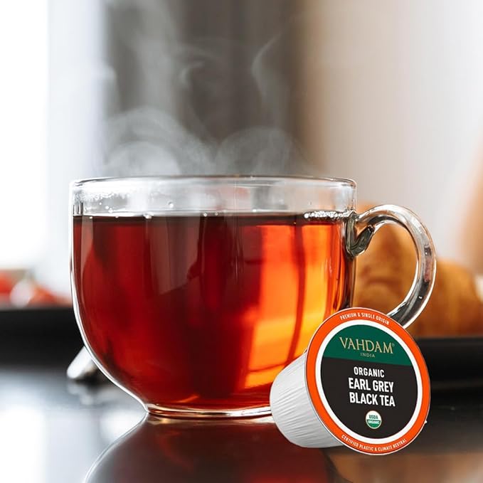 VAHDAM Organic Earl Grey Black Tea K Cup (18 Pods) Keurig Compatible | USDA Organic Black Tea with Citrusy Bergamot, Med Caffeine | BPA Free & Recyclable Pods, Single Serve