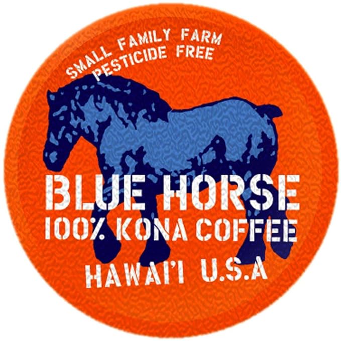 Blue Horse 100% Kona Coffee Pods, Medium Roast, 20ct Single Serve, Compatible with K Cups 2.0, Farm Fresh, Authentic Arabica Beans from Hawaii’s Big Island for a Smooth, Rich Flavor