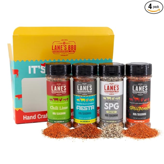 Lane's It's Taco Time Mexican Seasoning, All-Natural 4 Rubs Gift Set of Fiesta Taco Seasoning Mix, Chili Lime Seasoning, Spellbound Hot Rub & SPG Rub