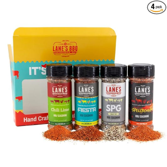 Lane's It's Taco Time Mexican Seasoning, All-Natural 4 Rubs Gift Set of Fiesta Taco Seasoning Mix, Chili Lime Seasoning, Spellbound Hot Rub & SPG Rub