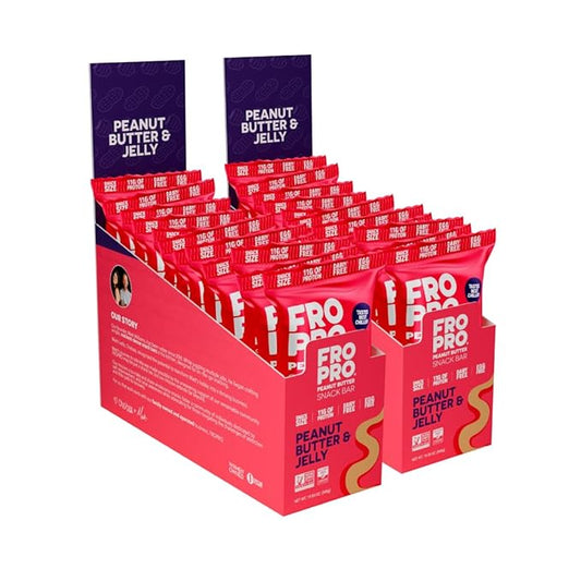 FROPRO Plant Protein Snack Bars - Plant Based Protein Bars, All-Natural, Gluten, Dairy, & Soy Free, High Protein Bars with Low Calories | PB & J, 24 Pack