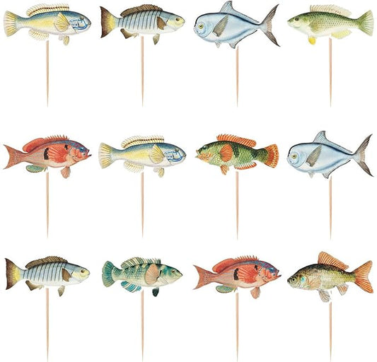 Birthday Decorations, 20Pcs 2 Side Fish Cupcake Toppers Fishing for Fish Theme Party Kid Baby Shower Tropical Party Cake Picks Under The Sea Decoration Supplies (20 pcs)