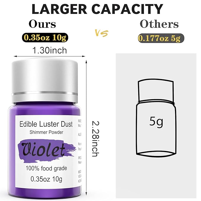 Purple Luster Dust Edible Glitter for Cakes Cocktails ??10g Colaele Edible Shimmering Dust for Chocolates, Metallic Food Coloring Powder for Cake Decorating Edible Glitter for Drinks, No Gluten,Vegan