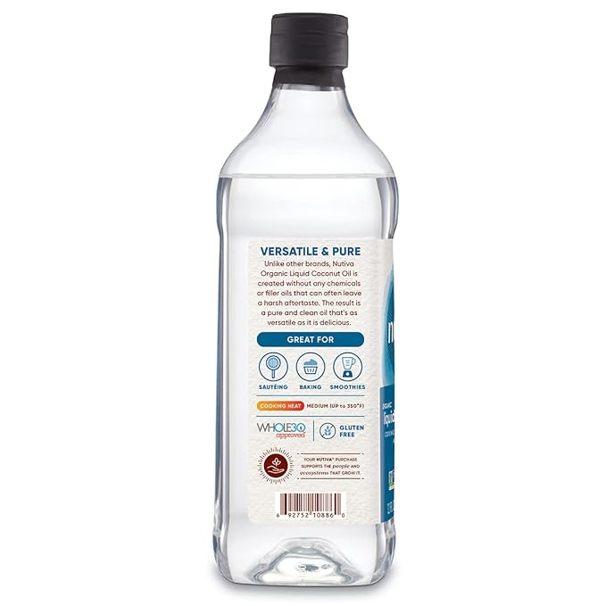 Nutiva Organic Liquid Fractionated Coconut Oil 32 Fl Oz - USDA Organic, Non-GMO. Edible, Pure Coconut Oil for Cooking, Moisturizer for Skin, Hair Treatment. Contains Natural MCTs.