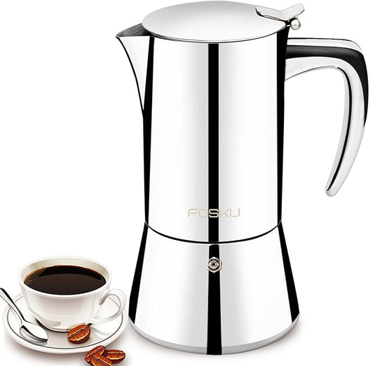 Stovetop Espresso Maker, Stainless Steel Moka Pot, Italian Style Coffee Maker, Espresso Pot For 6 Cups, 300ml (Silver)