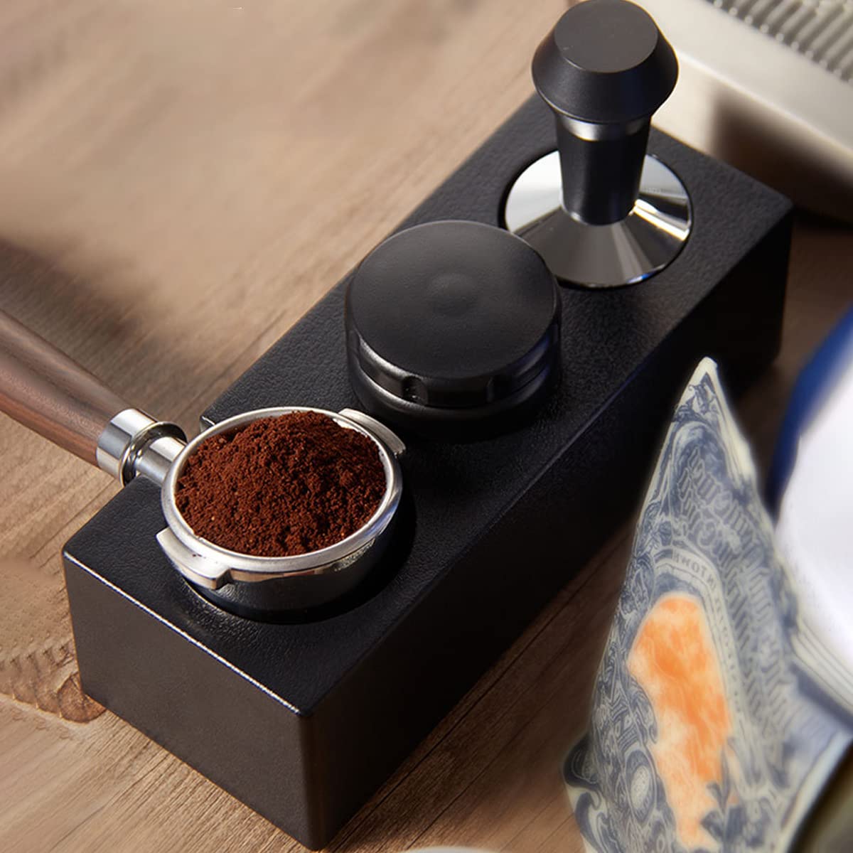 Ezebesta 54mm-58mm Tamper Station Anti-Slip Espresso Black Tamping Stand Solid Holder for