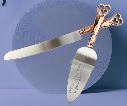 GIFTS INFINITY Personalized Wedding Cake Knife and Server Set Free Engraving - Valentine's, Wedding, Bithday (2541-RG)