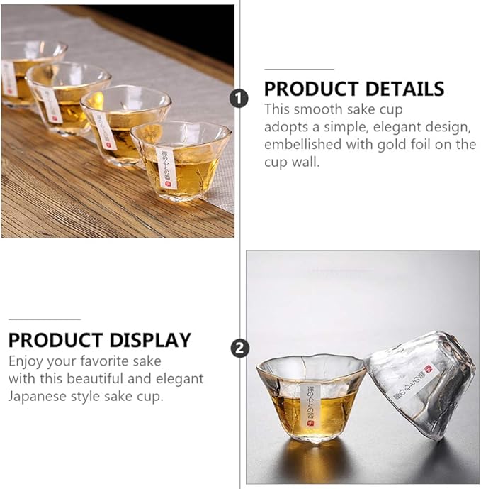 UPKOCH 4pcs Japanese-Style Sake Saki Cup Set, 2 Oz Glass Sake Cups Set，Clear Glasses Universal Drinking bottle for Cold and Hot, Tea, and Other Beverages, Ideal for Home and Restaurant Use