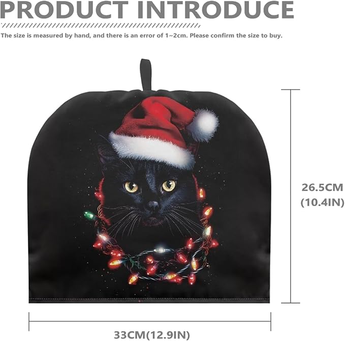 Cat with Christmas Hat Tea Cosy Breakfast Warmer, Dustproof Washable Kitchen Teapot Protective Cover Insulation and Keep Warm, Home Kitchen Table Accessories Both Sides Can Be Used