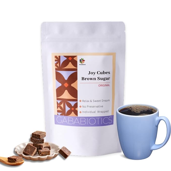 FOODHO GABA Joy Cubes Brown Sugar Cubes - Natural Dark Muscovado Sugar | Old Fashioned Pure Cane Sugar | Rich Nutrients for Good Sleep | Perfect for Tea, Coffee, Milk | No Preservatives