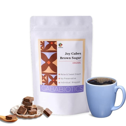 FOODHO GABA Joy Cubes Brown Sugar Cubes - Natural Dark Muscovado Sugar | Old Fashioned Pure Cane Sugar | Rich Nutrients for Good Sleep | Perfect for Tea, Coffee, Milk | No Preservatives