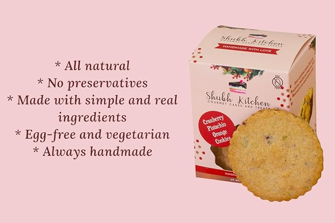 Cranberry Pistachio Orange Cookies- Holiday Gourmet Cookies, 100% Egg-Free & Vegetarian, Handmade Bakery-Style with Real Butter & Orange Zest, No Preservatives, 6 oz Pack Festive & Delicious Gift