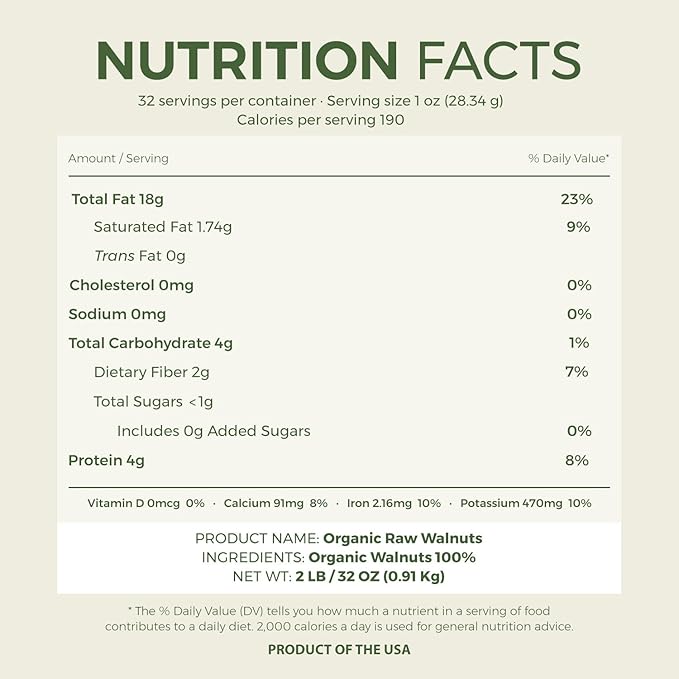 Beyond Nature Organic Raw Walnuts ??Unsalted 2 Pound (32 oz) Vacuum Sealed, Non GMO, No Salt, Low Carb, Keto Friendly & Vegan Snack