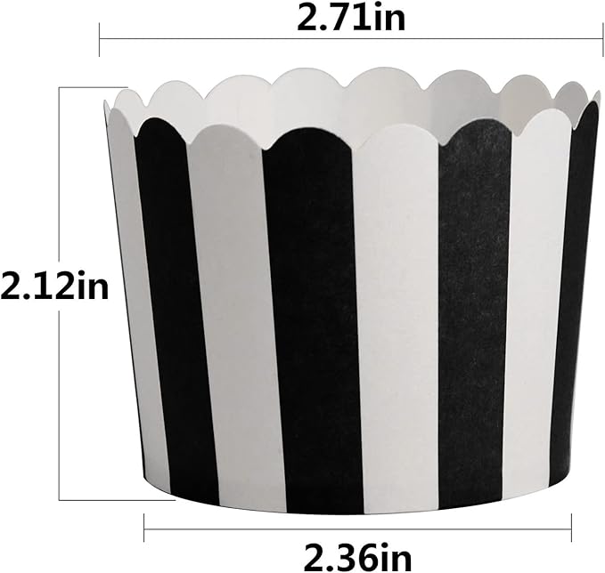 100 Pack Muffin Liners Baking Paper Cups Black and White Stripes Cupcake Liners Elegent Muffins Baking Cups Cupcake Wrappers for Birthday Parties, Weddings, Bottom Dia 2.36 Inch
