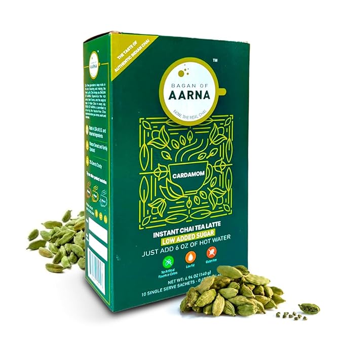 Bagan of Aarna Instant Cardamom Chai, All Natural Spiced Tea Mix, Authentic Chai Powder with Natural Flavour, Makes 10 Cups (No Sugar Added)