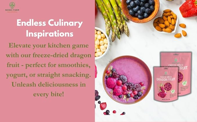 NOKKI FARM Freeze Dried Dragon Fruit - Healthy & Exotic Tropical Superfood Snacks, No Added Sugar or Preservatives, Kid-Approved, Shelf-Stable & Portable for On-The-Go Snacking - 1.76 Oz