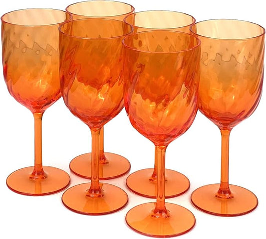 Yalin Set of 6 Unbreakable 15 oz Acrylic Plastic Wine and Water Tumbler Stackable Goblets. (Orange, 15 oz)