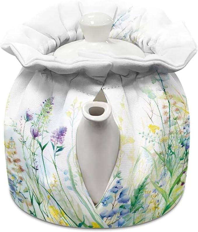 White Flower Teapot Cozy Keeping Warm Soft & Washable Tea Pot Cover for Breakfast Warmer, Extra Thick Tea Cup Warmer Cozy for Women Gifts