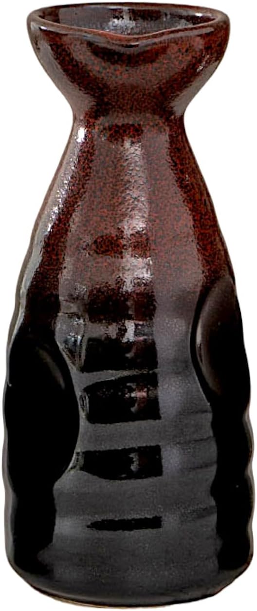 Urban Tokyo Tokkuri Porcelain Sake Bottle Server 10 fl oz Hot or Cold Sake Home or Restaurant Supply Use Reactive Glazed Ceramic (Black Red)