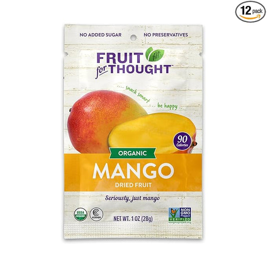 Fruit for Thought Organic Dried Mango | Dried Fruit Snack Packs Ideal for the Family | No Sugar Added | At Home, Work, or On the Go | 1 Ounce Bags Pack of 12