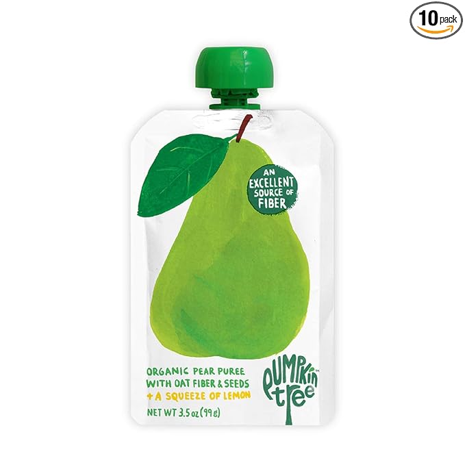 Pumpkin Tree Organics Fruit Snack Pouch, Pear + Fiber + A Squeeze of Lemon, 3.5 Ounce (Pack of 10)